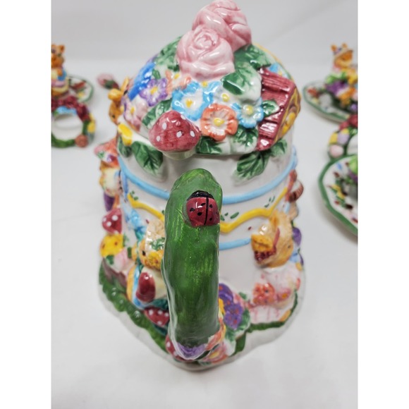 Springtime Tea Set 19pc Set New Open Box Rabbits Bunny Working Set - Picture 9 of 14